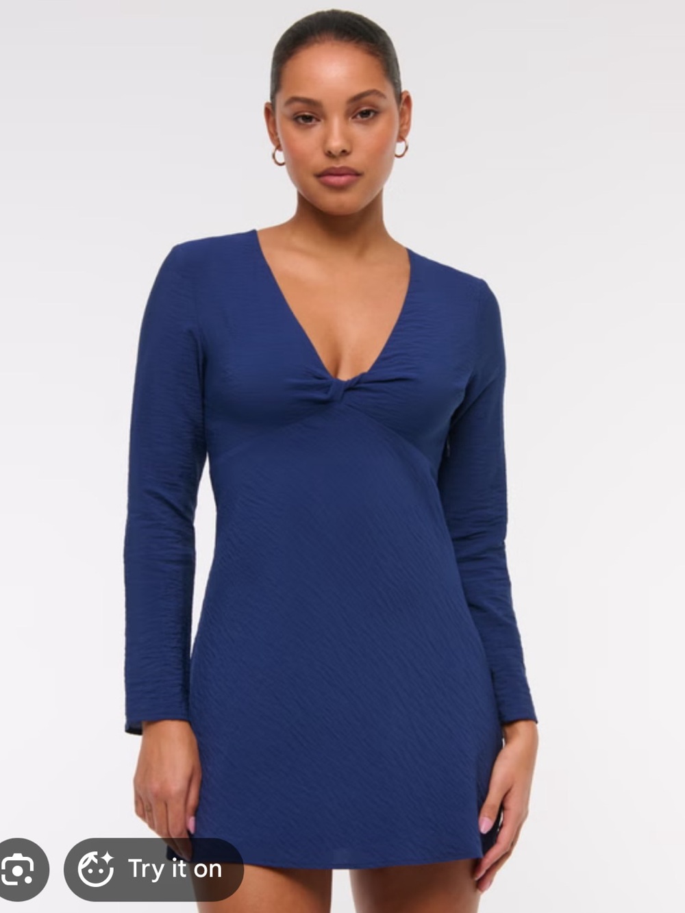 Abercrombie Long-Sleeve Twist Mini Dress - Deep Blue - Size Small Tall - NWT